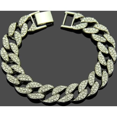 2021 European And American Popular Diamond Inlaid Trendsetter Rap Hip Hop Accessories Cuba Chain Hand Jewelry Bracelet