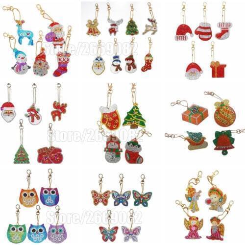 5 Piece Diy Special Diamond Woman Girl Jewelry Keyring Unicorn Butterfly Design Diamond Keychain Painting Christmas Gift LD467