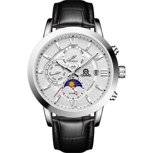 New Mens Business Watches Luxury Brand Multifunction Automatic Mechanical Watch Leather Waterproof Male Clock Relogio Masculino