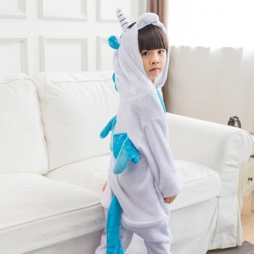 Kids Kugurumi Onesie Animal Blue Unicorn Cosplay Costume Flannel Whole Pajama One Piece Boy Girl Child Winter pyjama Sleep Suit