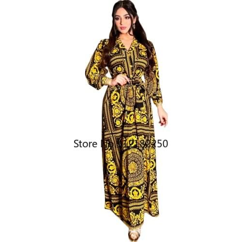 Elegant Muslim Dress Women Print Dubai Arab Abaya Duabi Arabic Turkey Moroccon Kaftan Islamic Clothing India Gown Robe Abayas