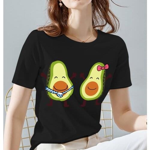 Women Printing T-shirts Fashion Funny Cartoon Avocado Pattern Series Summer Black All-match Harajuku Short-sleeved Tops