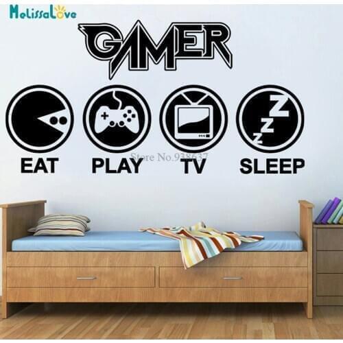 Gamer Decal Eat Play Tv Sleep Game Lover Poster Happy Life Baby PlayRoom Nursery Decor Removable Vinyl Wall Sticker BB982