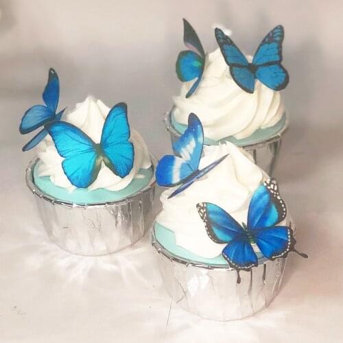 Blue Edible Butterflies for Cake Decorating 24pcs Wafer Paper Butterflies