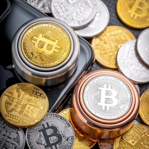 Fidget Toys DIY Metal Good Luck Lucky Transfer Mini Bitcoin Adult Stress Reliever Toys EDC Fingertip Gyro Birthday Xmas Gift