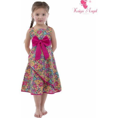 Kaiya Angel Baby Girls Crape Myrtle Flower Rose Red Bow Party and Wedding Princess Dress kids Summer Children Clothing wholesale