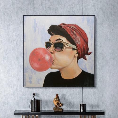 Women Men Blow Red Bubbles Gum Canvas Painting Prints Wall Art Posters Pictures for Dining Room Modern Art Wall Home Decoration