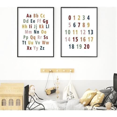 Alphabet Numbers Picture for Nursery Kids Room Decor Painting Recognize Shape Wall Art Poster Cartoon Picture for Baby Room Wall