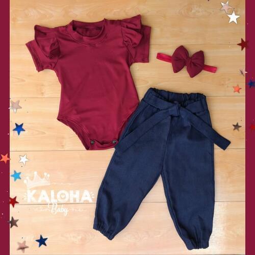 Summer Toddler Baby Girl Boy Clothes Short Sleeve Ruffle Romper Top Long Elastic Band Pants Bow HairBand Casual kids Outfits Set