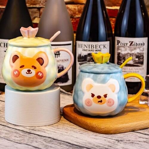 Cartoon Ceramic Cute Cat Cup with Lid and Spoon Coffee Cup Home Milk Tea Cup Breakfast Cup Drink Novelty Gift