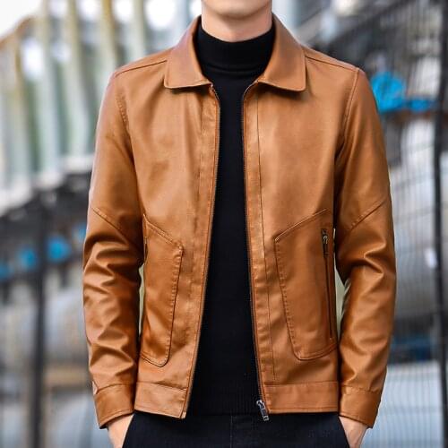 2022 Mens Autumn New Trendy Casual Leather Jacket Youth Fashion Slim PU Leather Jacket