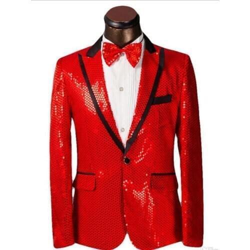 Latest Coat Pant Designs Red Blue Sequins Men Suit Performance Slim Fit 2 Piece Tuxedo Costume Stage Suits Custom Blazer Vestido