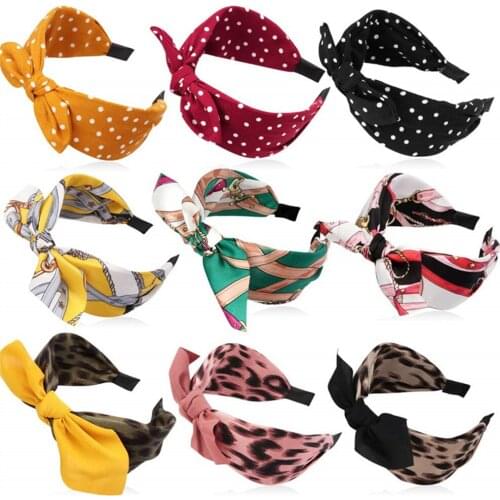 New Fashion Women Retro Leopard Rabbit Ears Headband Crossover Knot Hair Scrunchie Hair Band Elastic Girl for Hair Accessories