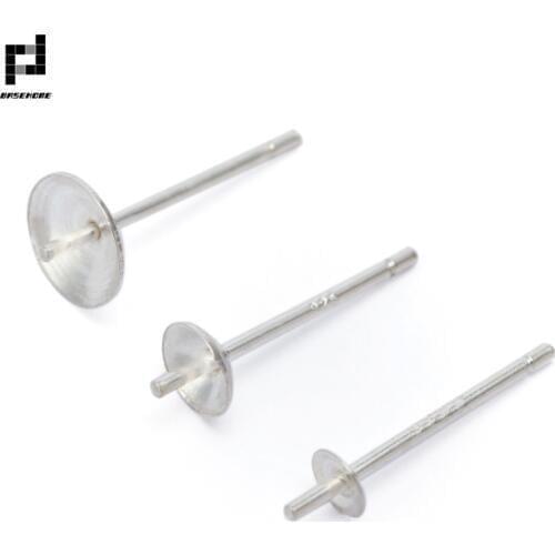 BASEHOME 925 Sterling Silver Earrings Settings 3/4/5/6mm Blank Round Base Cabochon Stud Ear Bowl Base Posts Pure Silver Earring