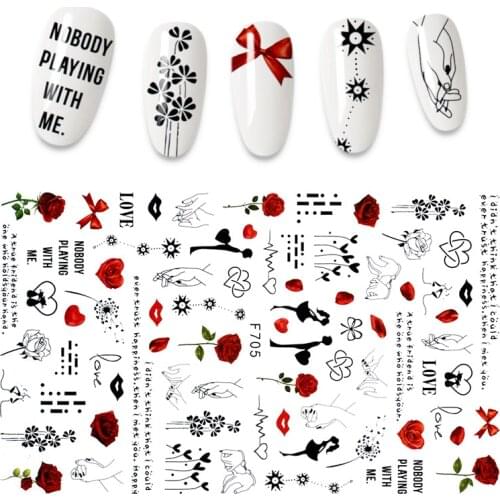 Couple Nail Stickers Manicure Love Heart English Words Rose Valentine Nail Art Decoration Designer pegatinas para uñas F706