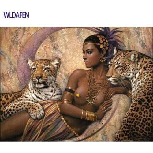 Sexy Women And Leopard Animals DIY Painting By Numbers Abstract Acrylic Picture For Home Decor Arts 40x50cm