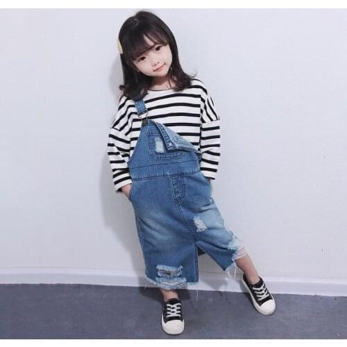 Girls European Style Ripped Suspender Princess Dress Toddler Girl Fall Clothes 2021 Kids Dresses for Girls Korean Baby Clothes