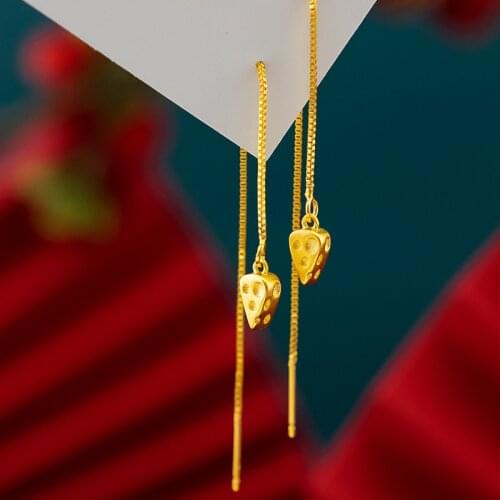Lovely 18K Yellow Gold Filled Cheese Earrings Trendy Long Tassel Chain Earrings for Female Girls Jewelry Birthday Gift
