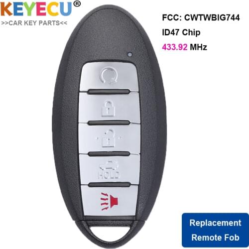 KEYECU Smart Remote Control Car Key for Nissan Armada 2017 2018, Fob 4+1 5 Buttons - 433.92MHz - ID47 Chip - FCC ID: CWTWBIG744