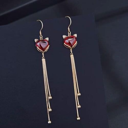 2021 Wholesale Chinese Style Lucky Fox Red Earrings Long Tassel Earrings Design Earrings Jewelry