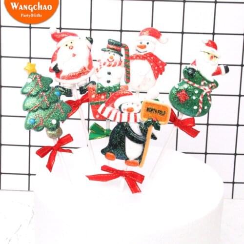 Merry Christmas Cake Decoration Xmas Theme Santa Snowman Penguin Cupcake Topper Festival Party Supplies Kids Favors