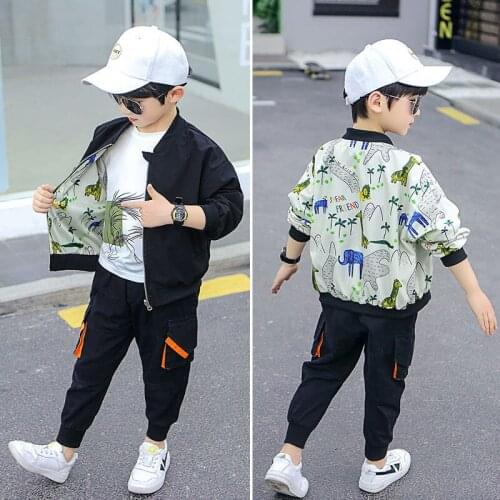 Spring 2-7Years Boys Coats On Both Sides 2021 New Print Childrens Outwear Jacket For Boys Baby Tops Handsome Kids Clothes