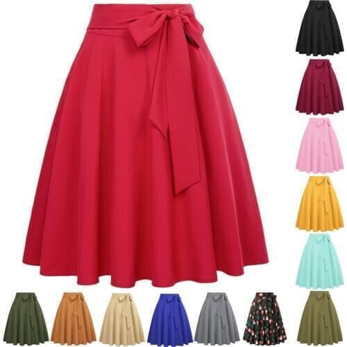 Belle Poque Women Skirts Summer Solid Color High Waist Self-Tie Bow-Knot Embellished A-Line Skirt Retro Casual Knee Length New