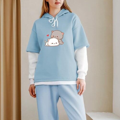 Kawaii Graphic Sweatshirt Cartoon Hoodie Women Plus Size Punk Streetwear Harajuku Tops 90s Aesthetic Casual Color Block Hoodies