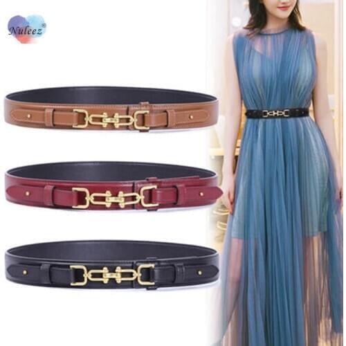 Nuleez copper horse bit buckle belt women genuine leather vintage cummerbunds dress accessory