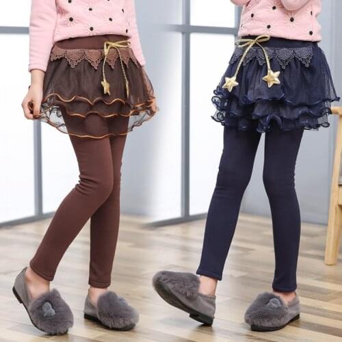 Winter Gilrs Star Leggings Girls Skirt-pants Cake Skirt Children 4-14 Year Warm Plus Velvet Thick Pants Kids Leggings