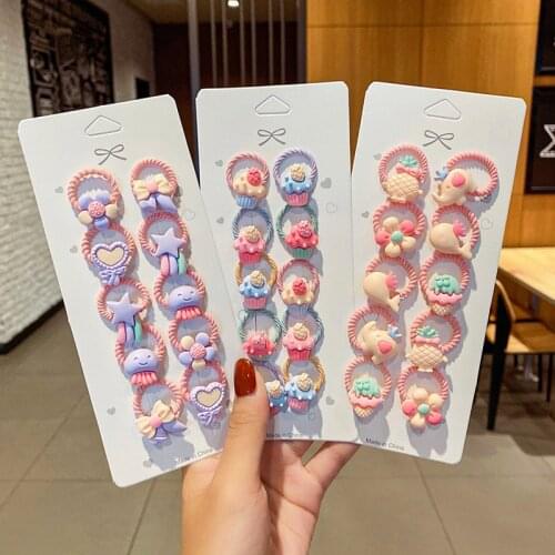 10PCS/Set New Girls Cute Cartoon Flower Small Scrunchie Kids Ponytail Hair Tie Elastic Hair Bands Fashion Hair Accessories Set