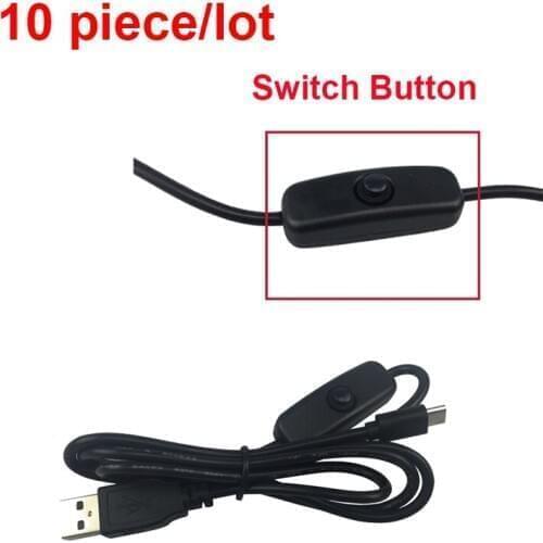 10pcs/lot USB to Micro USB Switch Cable 1M Charging Cable with Switch Button for Raspberry Pi 3/2/B for Raspberry Pi Zero