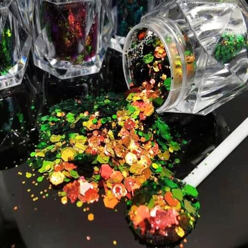 5g/Bottle 13 Colors Chameleon Hexagon Nail Glitter 3 Mixed Size PET Diamond Bottle DIY Ornament Manicure Laser Nail Flake Slice