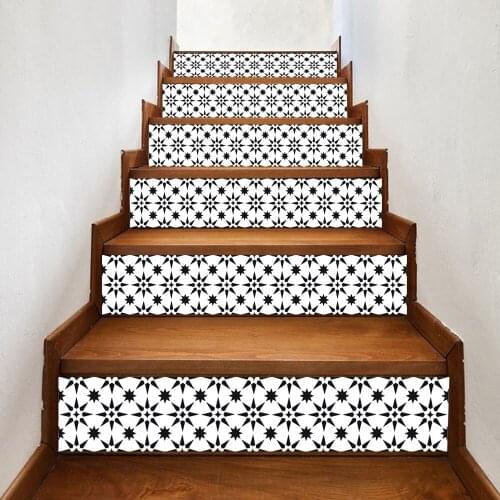 6pcs Stair Stickers Vinyl Self-adhesive Tile Decals Kitchen And Bathroom Wall Mural Stickers Staircase Decoration Decals