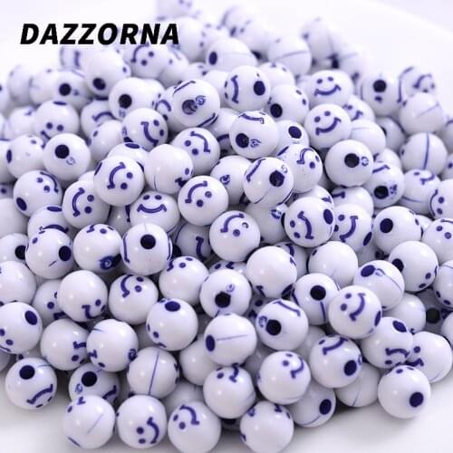 8colors 50-300Pcs/Pack Round laugh Face Pattern Shape With Hole Acrylic Beads Loose Spacer Beads For Jewelry Making Diy Handmade