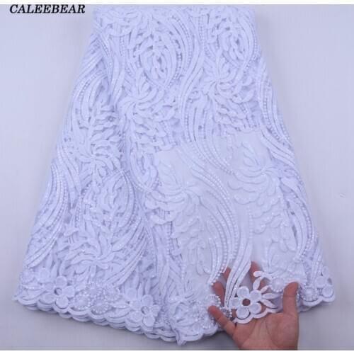 Pure White Tulle Sequin Lace African Lace Fabric High Quality French Lace Fabric Nigerian Mesh Fabric For Wedding Dress S2105