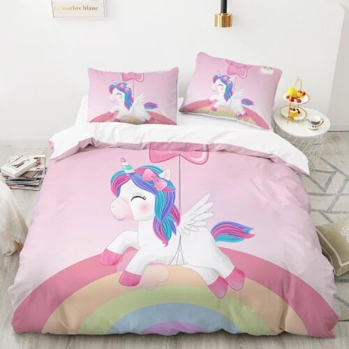 Child duvet cover set cartoon bedding set for kids children baby 140x200 twin single Bed linen Customizable size pink unicorn