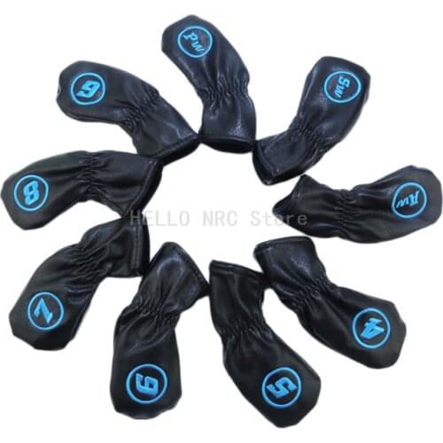Golf Club Headcovers 9Pcs/Set Iron Cover Husky Waterproof PU Leather No.4/5/6/7/8/9/PW/SW/AW