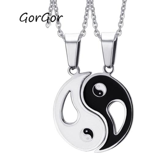 GorGor Trendy Classic Chinese Style Stainless Steel Epoxy Bagua Pendant Necklace for Simple Couple Jewelry Gift CN-063