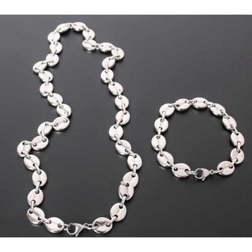 HIP Hop 11MM Width Stainless Steel Gold Color Coffee Beans Link Chain Necklace Chain Necklaces 316L Stainless For Men Jewelry