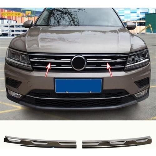 Chrome Front Mesh Grill Bumper Cover For VW Tiguan Mk2 2016 2017-2020 Trim Insert Bonnet Garnish Molding Styling Guard Protector