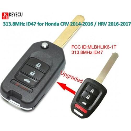 Keyecu Intelligent DIY Upgraded Flip Remote Car Key Fob 3+1 Button 313.8MHz ID47 for Honda CRV 2014-2016 / HRV 2016-2017