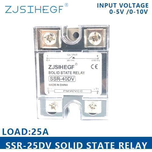 China factory Input 0-5V/0-10VDC Single Phase SSR Solid State Relay SSR-25DV Voltage Type Voltage Regulator for PLC heater