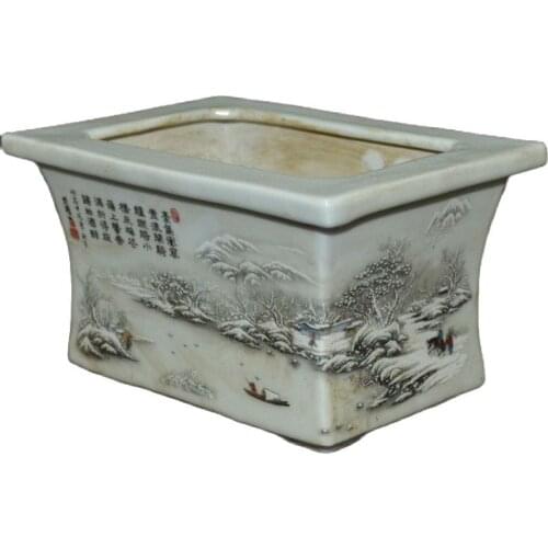 Collection of Jingdezhen Ceramic snow landscape painting square inlay calamus flower pot flower ornaments