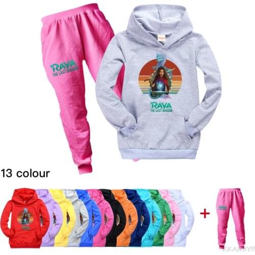 Disney Raya and The Last Dargon Cartoon Boys Girls Suit Long sleeve hoodie + long pants two-piece Spring Autumn Clothing Set