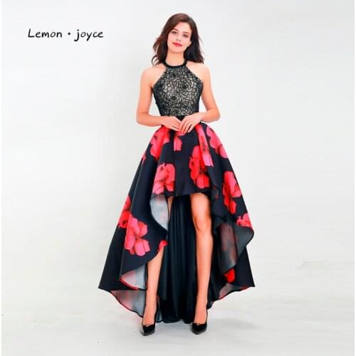 Lemon joyce Print Rose Flower Prom Dress 2020 Halter Beading Crystal Fashionable Evening Dresses Party Dress Gowns Plus Size
