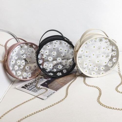 Summer Transparent PVC Kids Crossbody Bags Cute Daisy Flora Childrens Mini Coin Purse Fashion Girls Small Round Shoulder Bag