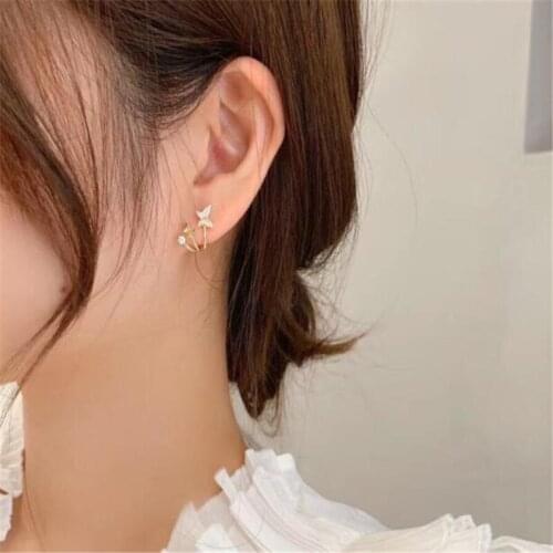 Sweet Temperament Girl Gold Stud Earrings Crystal Butterfly Earrings for Women Simplicity Jewelry Accessories