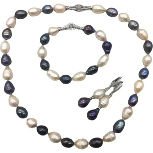 Women Fashion Real Big Rice Freshwater Pearl Jewlery Set Necklaces for Women Braslet for Women Luxury Necklace Set
