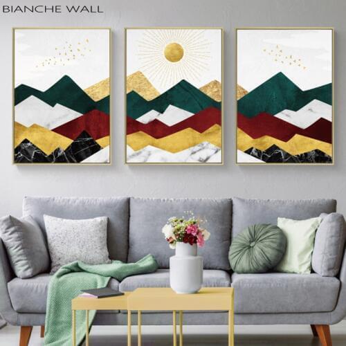 Module Color Block Combination Abstract Mountain View Sun Landscape Poster Canvas Painting Art Print Picture Wall Art Home Decor
